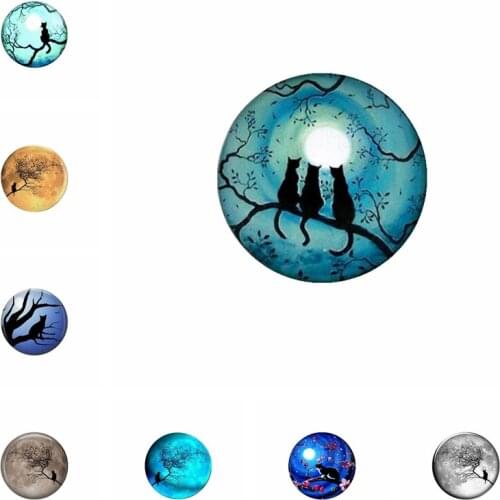 5pcs Cat Under The Stars 20mm 25mm Time Glass Round Photo Glass Cabochon Plane Photo DIY Handmade Jewelry Accessories Wholesale
