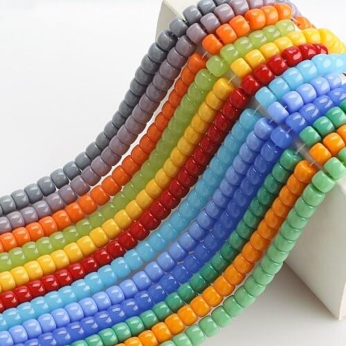 60Pcs 6x8mm Glass Round Beads Flat Cylindrical Loose Spacer Beads for Jewelry Making Diy Bracelet Necklace Jewellery Accssories