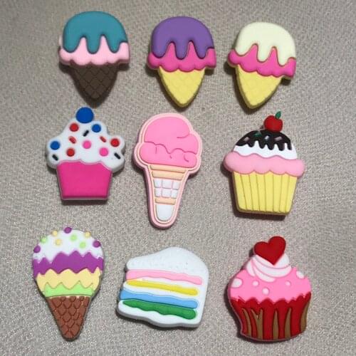 9pcs Dessert Ice Cream Figure Cake Shape Kid Shoe Accessories PVC Shoes Buckle Fit Wristband Girl Party X-mas Gift