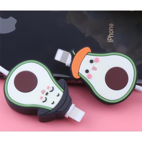 Cute Cable Bite Protector Cartoon Avocado Cover Protective Case Wire Organizer Holder Data Line Cable Winder For iPhone Cable