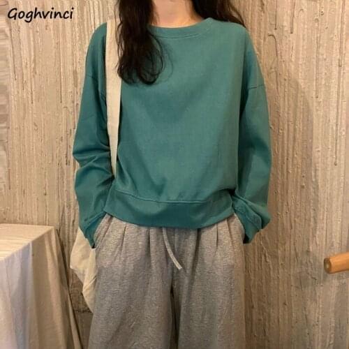 No Hat Hoodies Women Pullover Autumn Coat Solid Korean Style All-match Simple Comfortable Warm O-Neck Chic Female Sweatshirts