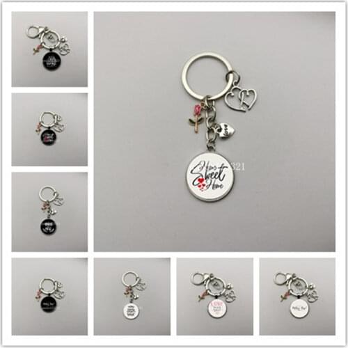 Explosive Family Love Mom and Dad Keychain French Letters Je T'aime Maman Dad Keychain Cartoon Printed Glass Dome Keychain