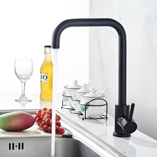 Black Kitchen Sink Faucet 304 Stainless Steel Single Handle Single Hole Hot and Cold Mixer Faucets Lavaroty Bathroom Basin Tap