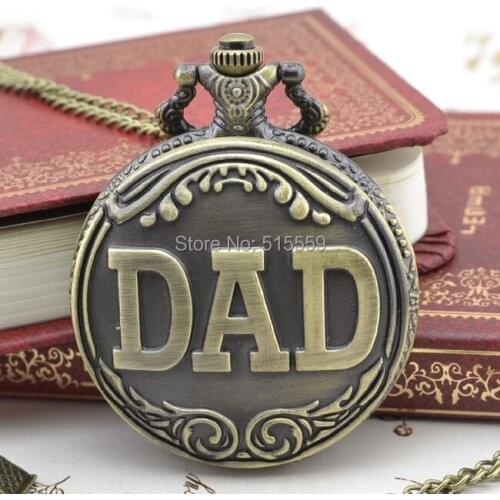 DHL Free Shipping 50pcs/lot Dear DAD Bronze Pocket Watch Top Quality Watch Necklace Gift Watch Factory Price Wholesale