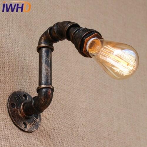 IWHD Loft Industrial Vintage Wall Lamp Antique Edison Wall Sconce Bulb E27 Water Pipe Wall Light Fixtures Home Lighting