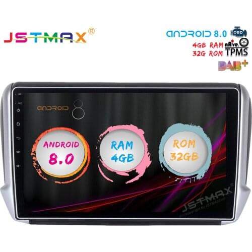 JSTMAX 10.2" Android 8.0 Car GPS Radio Player for Peugeot 208&2008 2012-2016 2017 with 8-Core 4GB+32GB Auto Stereo Multimedia