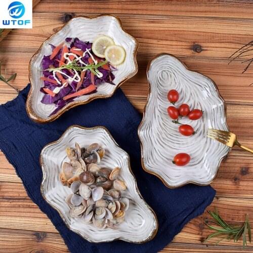 Japanese Pearl Shell Ceramic Dish Tray Irregular Plate Porcelain Anti-skid Tableware Seafood Dinner Plate Steak Salad Plate