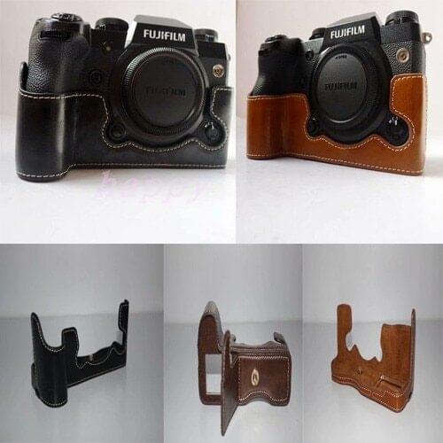 Leather Camera Case Half Bag For Fujifilm Fuji X-H1 XH1 Half Body Set Cover with Battery Opening