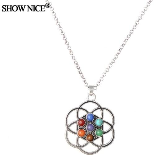 SHOW NICE Jewelry Zinc Alloy Snake Chain 4mm Chakra Yoga Tree Life Shape Smear Effect Fashion Women Charm Necklace