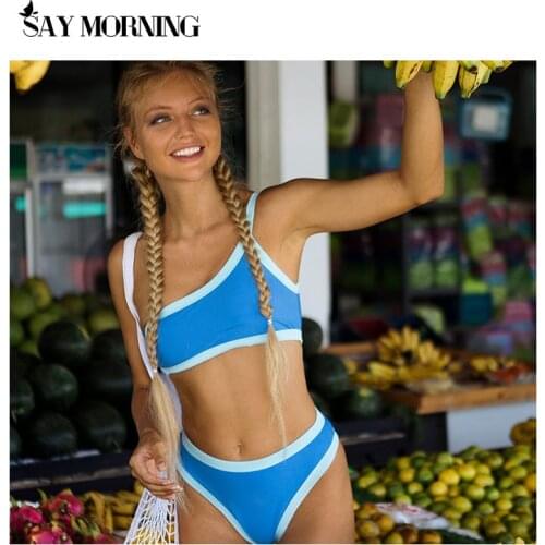 SAY MORNING 2021 Summer New Bikini Swimsuit Split One-Shoulder Solid Color Tube Top Womens Swimsuit Beachwear Swimwear Bathing