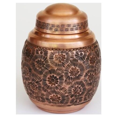Pure Handmade Copper Tea Cans Pot Container Engraved Retro Upscale with Lid