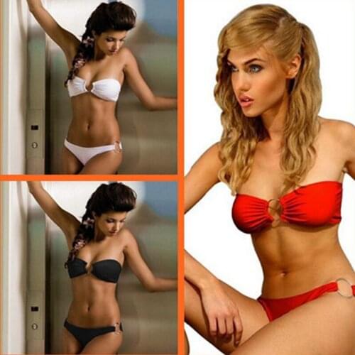 Metal Ring Bikini Bandeau Top Fully Lined Swimsuit Women Excellent Quality Female Swimwear Push Up Vintage Bikini