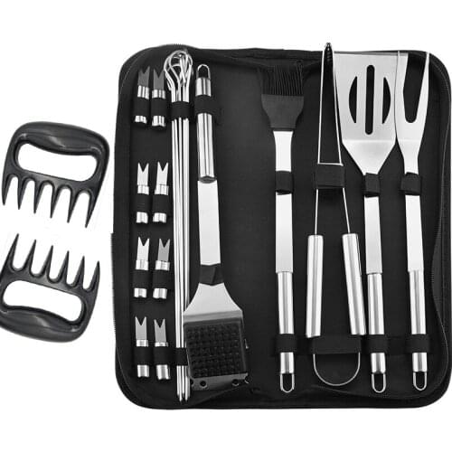 20Pcs Bbq Set Grill Accessories Tool Barbecue Portable Utensils for Kitchen Outdoor Camping Cooking Wide Skewers Grilling