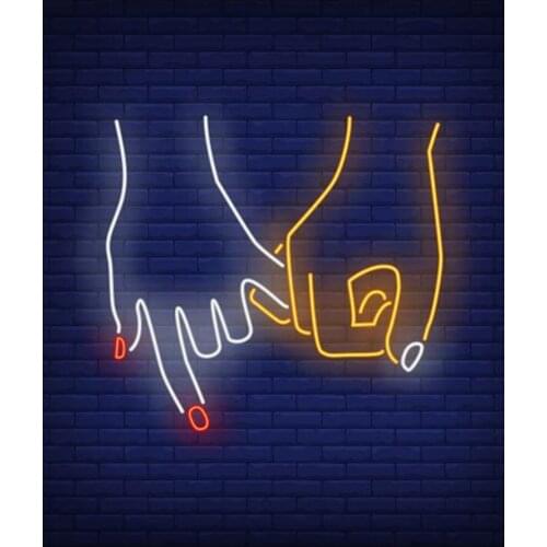 Neon Sign For Man And Woman Hands Holding Little Fingers Lamp resterant light Professional Neon Beer Signs Glass Display Boards