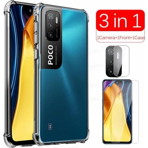 Transparent Shockproof Case For Xiaomi Poco M3 Pro Tempered Protective Glass Mi PocoPhone M 3 M3Pro PocoM3 Pro Phone Cover Coque