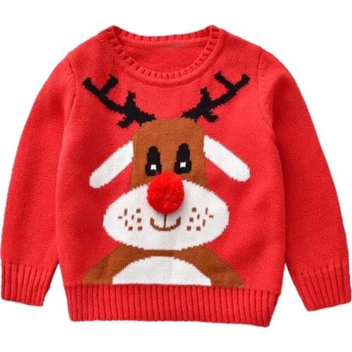 Toddler Christmas Sweater Baby Girl Boy Cartoon Deer Long Sleeve O-Neck Knitted Sweaters Winter Warm Pullover Tops Outfit 1-7Y