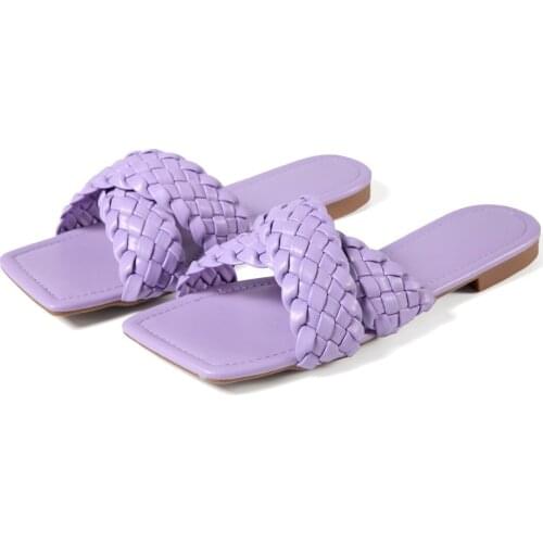 New Summer Fashion Design Weave Women Sandals Flat heels Ladies Sandals Open Toe Shoes Colorful Candy Colors Sweet yellow pur