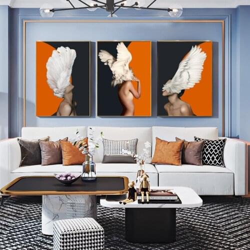 Modern Figure Lady Head Flower Feather Poster Picture Abstract Canvas Painting Wall Art Print Home Decor For Bedroom Dorm Room