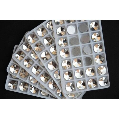 Wholesale Crystal Clear Rivoli Sew On Stone Flatback 2holes 8,10,12,14,16,18mm Round Glass Sewing Crystal Beads Dress Making