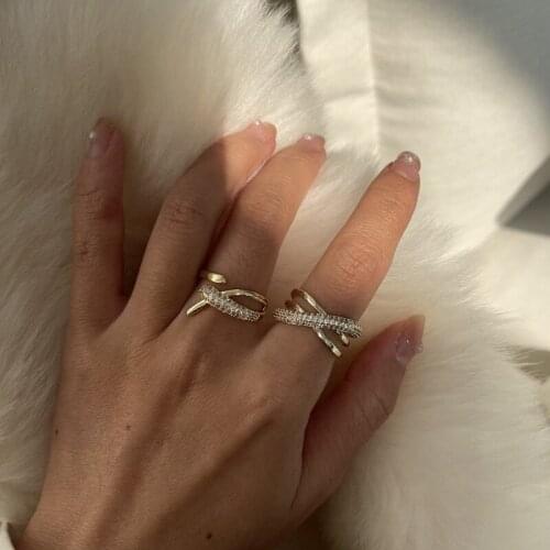 TIMEONLY Statement Multi Layering Hollow Open Ring Cubic Zircon Cross Metal Adjustable Rings for Women Ladies Jewellery Party