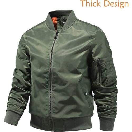 Anyvearon Thick Design Mens Jackets Solid Color Pilot Jacket for Man Windproof Men Bomber Jackets O-Neck Brand Male Clothing