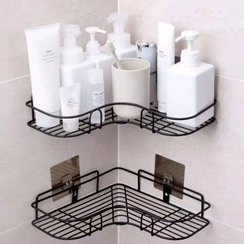 Bathroom kitchen Punch Corner Frame Shower Shelf Wrought Iron Shampoo Storage Rack Holder with Suction Cup bathroom accessories