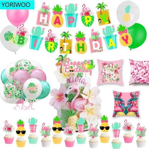 YORIWOO Hawaii Flamingo Decoration Summer Children 1st Birthday Party Decorations Kids Baby Shower Girl Hawaiian Party Tropical