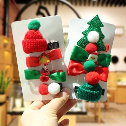 4 Pcs / Set Hair Clips Baby Girl Headwear Hair Ornament Hairpins Christmas Santa Claus Tree Party Wear Hair Accessories Hair Bow