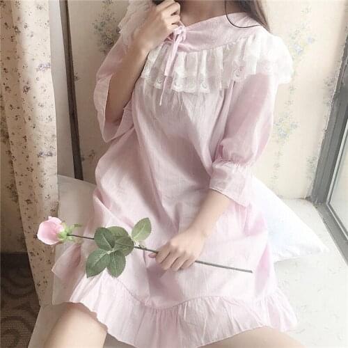 2022 Female Long Nightgown Women Sleepwear Home Clothes White Pink Palace-style Dress Ruffles Loose Vintage Sexy Vestidos AB014