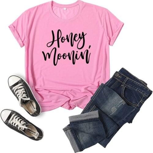 Honey Moonin Letter Print Women T Shirt Short Sleeve O Neck Loose Women Tshirt Ladies Tee Shirt Tops Clothes Camisetas Mujer