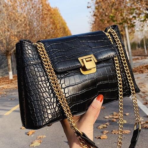 Crocodile Pattern Womens Designer Luxury Shoulder Crossbody Bags for Women 2021 PU Leather Solid Color Handbag Messenger Bag