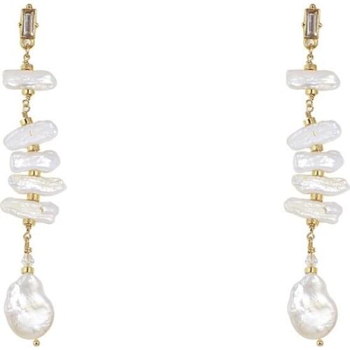 Europe and the United States Ornament French Vintage Natural Baroque Baroque Pearl Tassel Long Earrings Female
