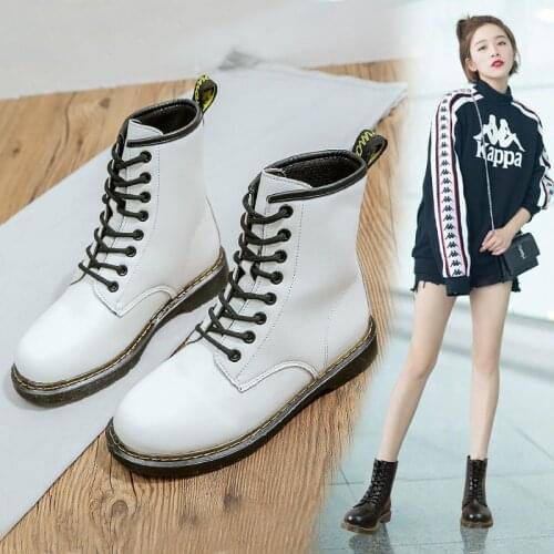 2021 Motorcycle Womens Boots Winter Soft Leather Shoes Black Botas Wedges Female Lace Up Platforms Women White Botas Mujer