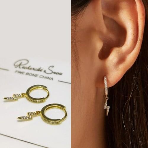 Lightning Drop Earrings for Women Cubic Zircon Hoop Dangle Earrings with Pendant Gold Piercing Ear Rings New Fashion Korean 2021