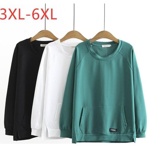 New 2021 Ladies Spring Autumn Plus Size Pullover For Women Large Long Sleeve Loose Cotton Green Sweatshirt Coat 3XL 4XL 5XL 6XL