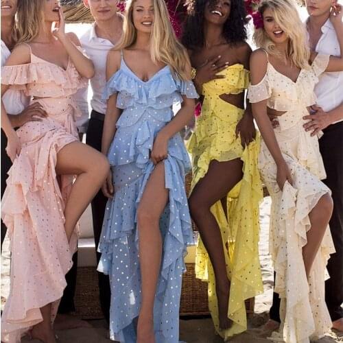 2021 new summer dress fashion sequins layered lotus leaf sling hollow beach style vacation long dress woman