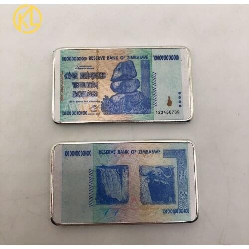 1 pc Zimbabwe One Hundred Trillion Dollars Currency Challenge Sliver Plated Bar for Souvenir Coins Collectibles Home Decor