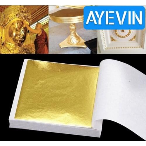 Ayevin Shiny Gold Leaf 9x9cm 100 Sheets Practical for Gilding Funiture Lines Wall Crafts Handicrafts Gilding Decoration