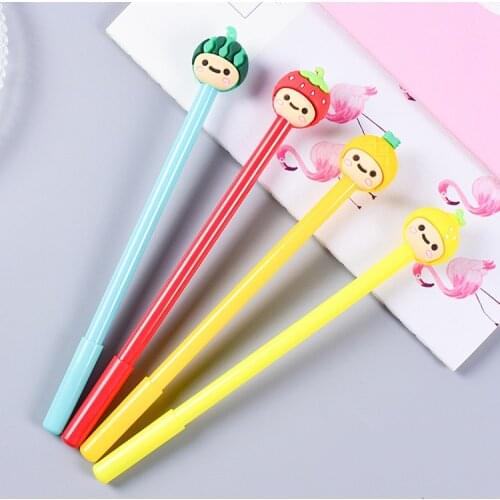100 Pcs Creative Cartoon Fruit Modelling Neutral Pen Signature Pen 0.38mm Black Student Stationery Wholesale