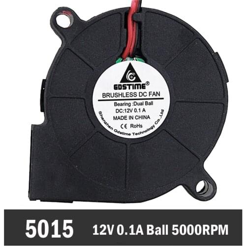 2PCS Gdstime 5015 12V Blower Fan Dual Ball Bearing DC Cooling Fan 50mm 50mmx15mm For 3D Printer Parts