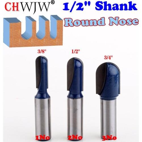 3pc 1/2" Shank 3/8, 1/2 and 3/4 Diameter Ball Round Nose Router Bit Set Cutter wood working