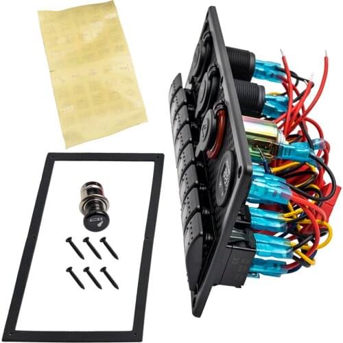 8 Gang Rocker Switch Panel Red LED Waterproof Circuit Breaker 12V/24V 2USB