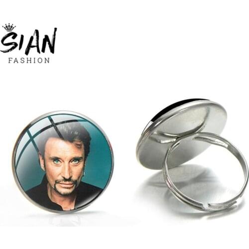 SIAN Hot Johnny Hallyday Collect Ring French Rock Star Art Photo Handmade Silver Colour Rings Men Women Wearing Crystal Jewelry