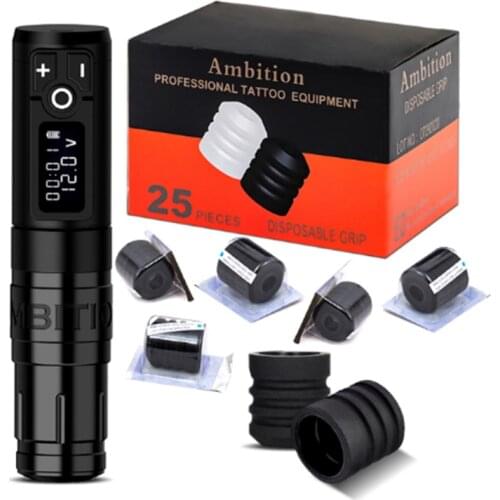 AMBITION Storm Wand Wireless Tattoo Pen Machine Brushless DC Motor Fast Charging 1950 mAh Lithium Battery With Disposable Grip
