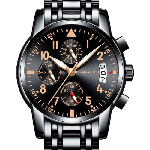 CRRJU Luxury Brand Watches Men Fashion Sport Military Quartz Watch Men Full Steel Business Waterproof Clock Man Relogio Masculin