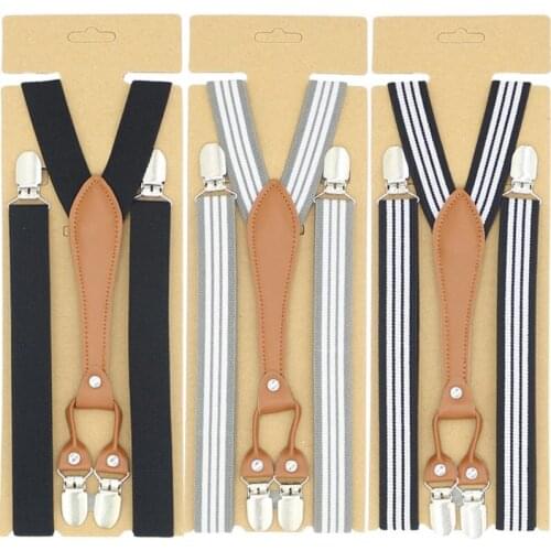 Mens 2.5cm Unisex Striped Clip Male Vintage Casual Suspender PU Leather Brace 115cm 4 Clips Braces Father Husband Gifts
