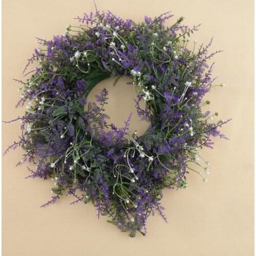 30cm PE Artificial Lavender Hanging Wreath Front Door Garden Flower Wall Garland Home Window Wall Party Decoration