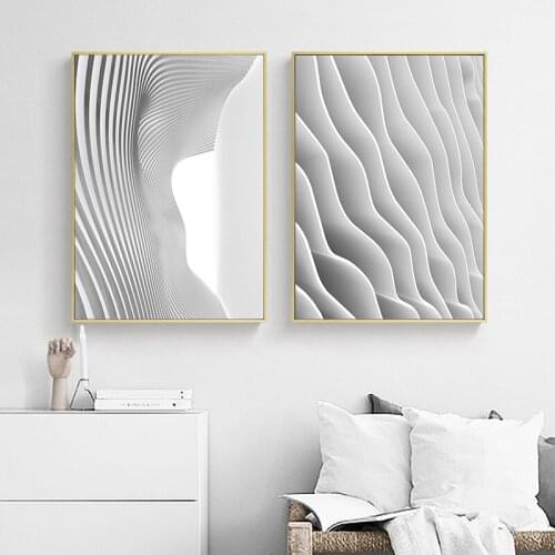 Abstract Art Poster Gray And White Line Space Art Canvas Painting Home Picture Wall Art Graffiti Bedroom Modern Decoration