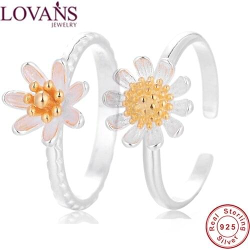 LOVANS S925 rings fashion Enamel White Daisy Flower Vintage finger ring Elegant Simple Rings for Women fashion Jewelry