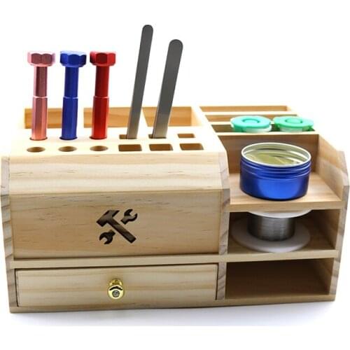 Mutifunctional Wooden Storage Box Phone Repair Screwdriver Screws Tweezers Solder Flux Holder Phone Parts Desktop Organizer